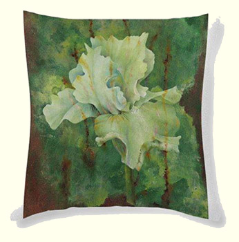 Oxidized Iris, original artwork by Jeanne Downing, printed on a throw pillow